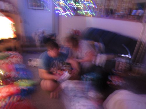 Jonny and mom opening presents